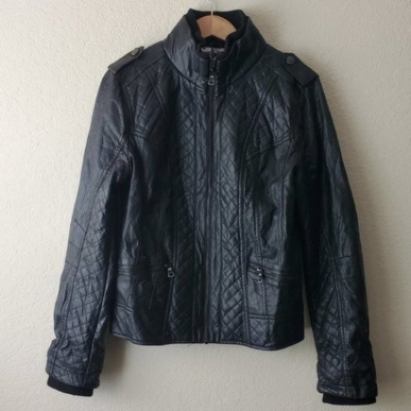 Guess Faux Leather Jacket Black L - Picture 3 of 7